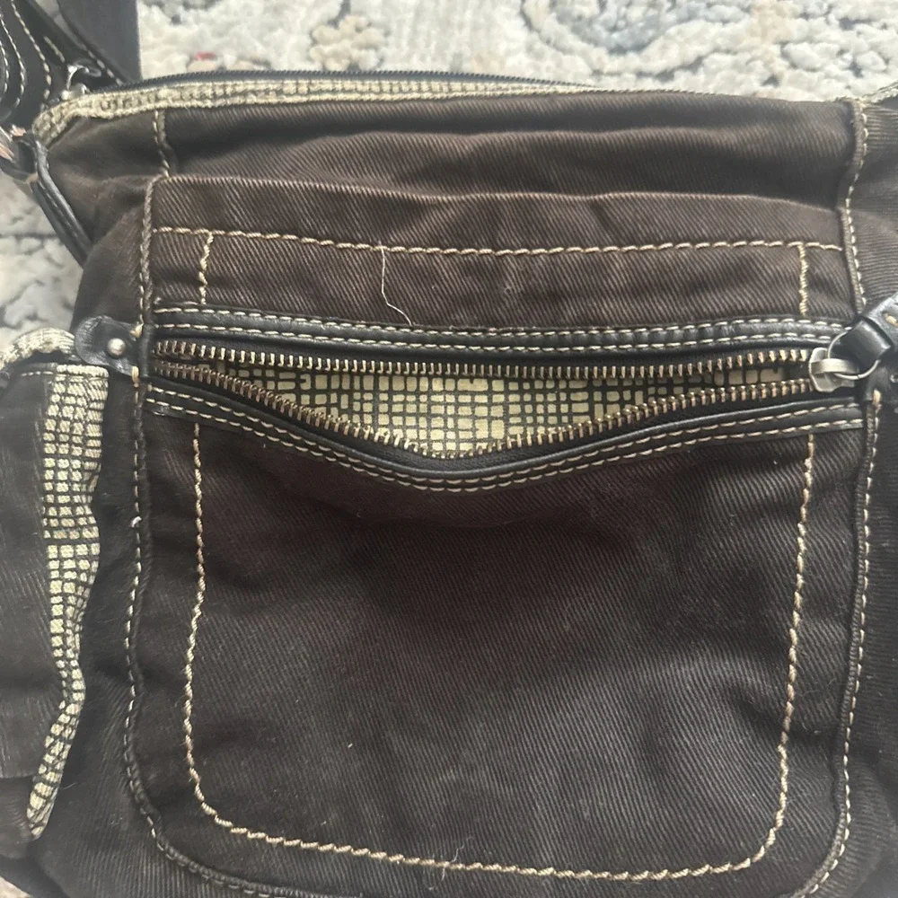 Vintage Y2K Fossil Denim Black Canvas Crossbody Bag Shoulder Purse Handbag Hobo